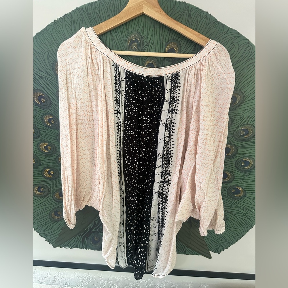 Beautiful Free People Days of Romance peasant top, black and pink, size M - Picture 4 of 6